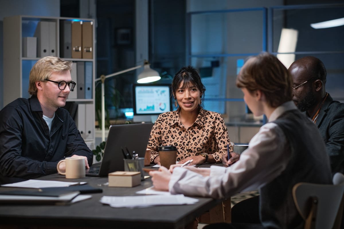Enterprise technology recruitment discussion in corporate office